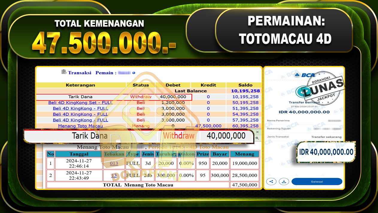 TOTOMACAU 4D Rp.47.500.000